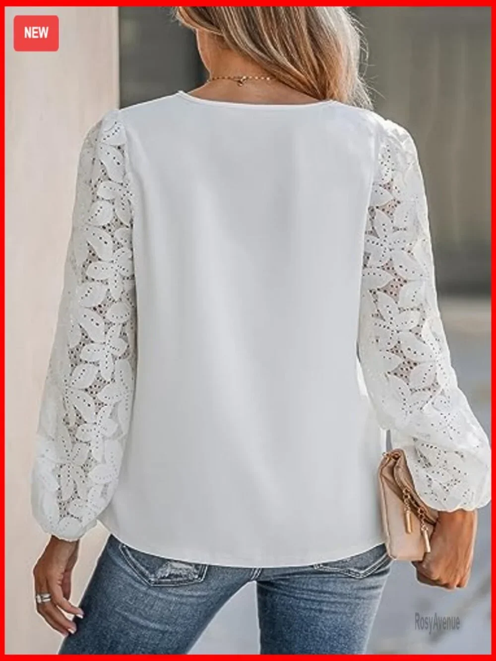 Lace V Neck Blouse Long Sleeve Scalloped Floral Dressy Blouse - Picture 2 of 7